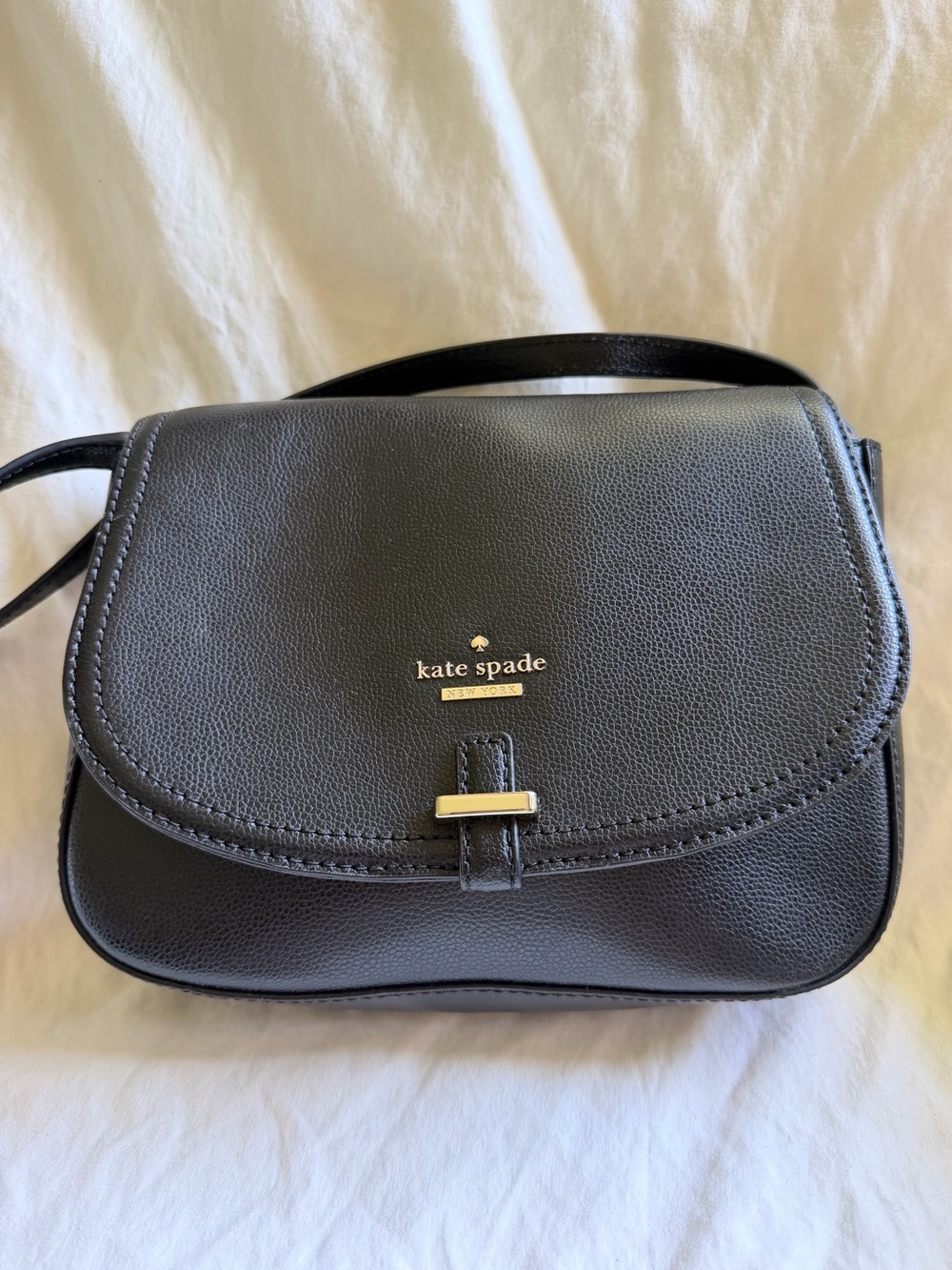 kate spade Black Pebbled Leather Small Crossbody with Gold Accent